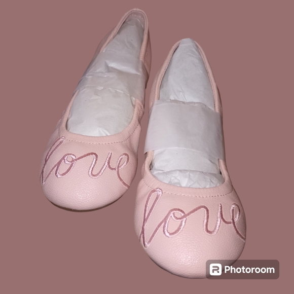 🎈🆕NWT ED by Ellen DeGeneres Peony Pink LOVE Ballet Flats Vegan PRICE IS FIRM - Picture 2 of 9